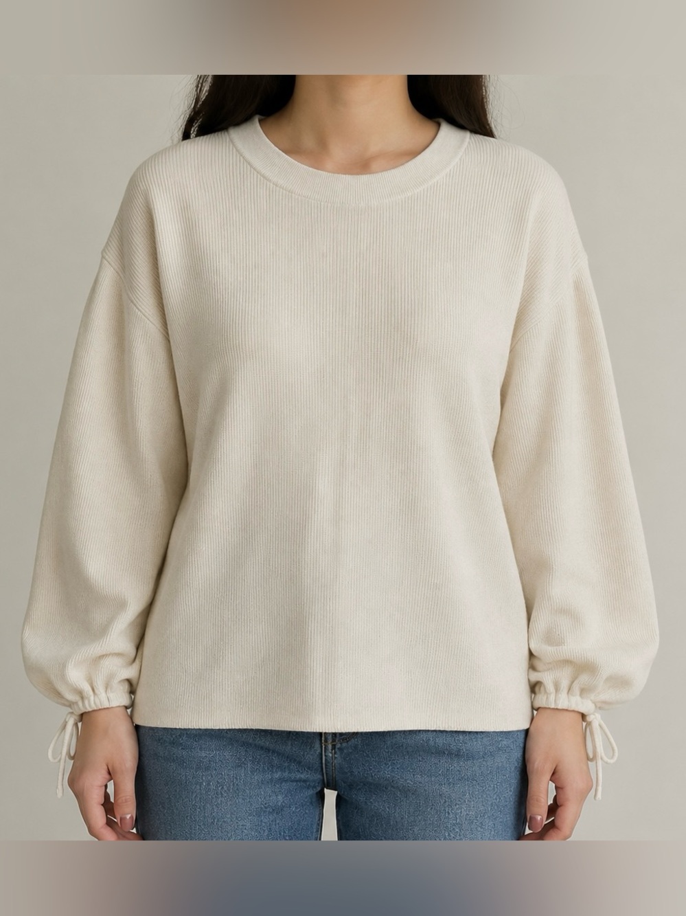 Banana Republic Cream Ribbed Crew neck pullover with flare sleeves wool & modal
